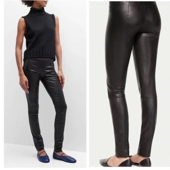 The Row Pants Lambskin Leather Moto in Black - Picture 1 of 7